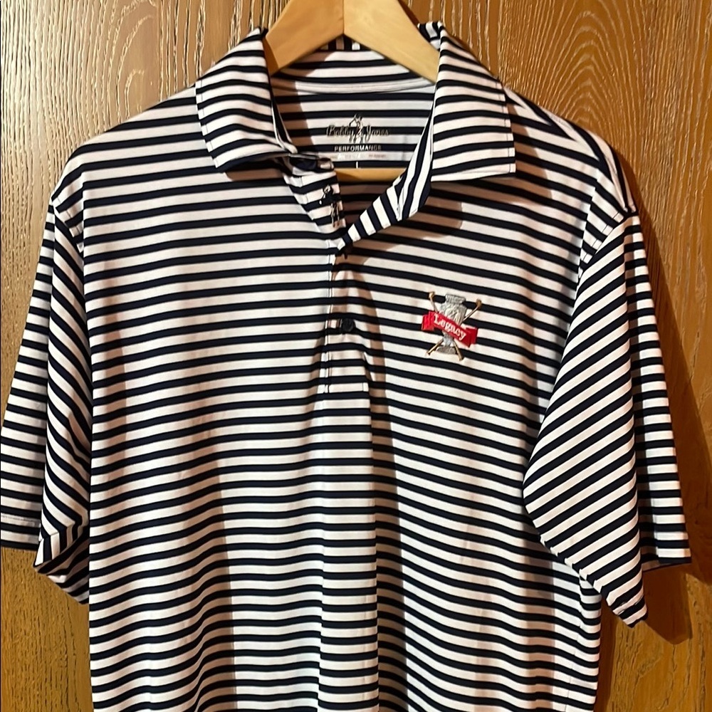 Bobby Jones Dark Blue and White Striped Polo Shirt